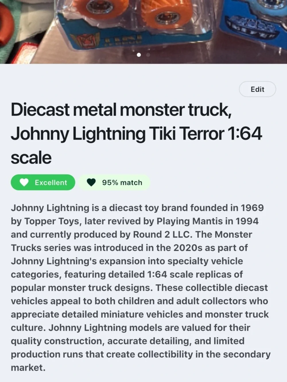 Johnny Lightning Tiki Terror Monster Truck - Teal & Gold with Orange Wheels